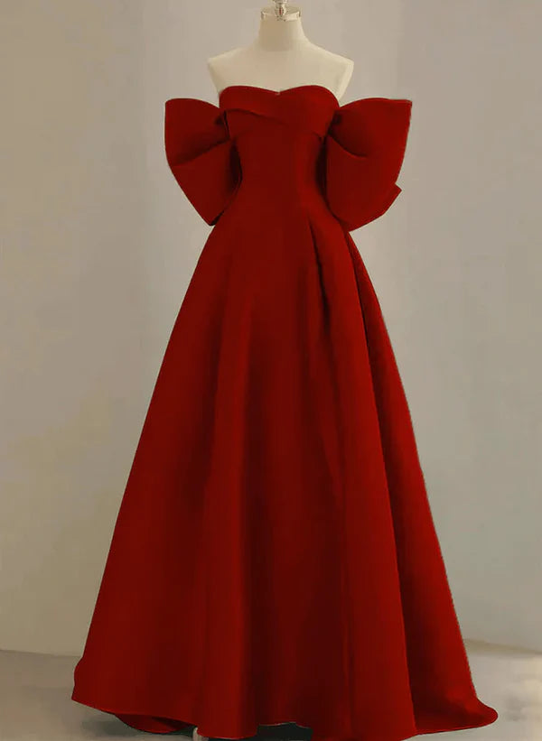 Luolandi Wine Red Satin Long Prom Dress Party Dress A-line Evening Dress With Bow(s)